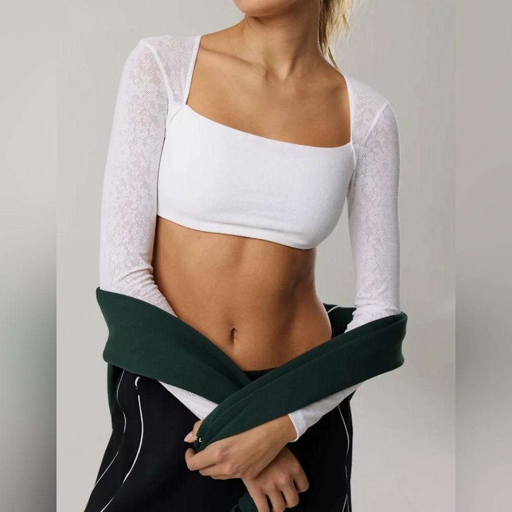 OFFLINE By aerie white lacey Long Sleeve Bra Cropped Bra Top NWT.